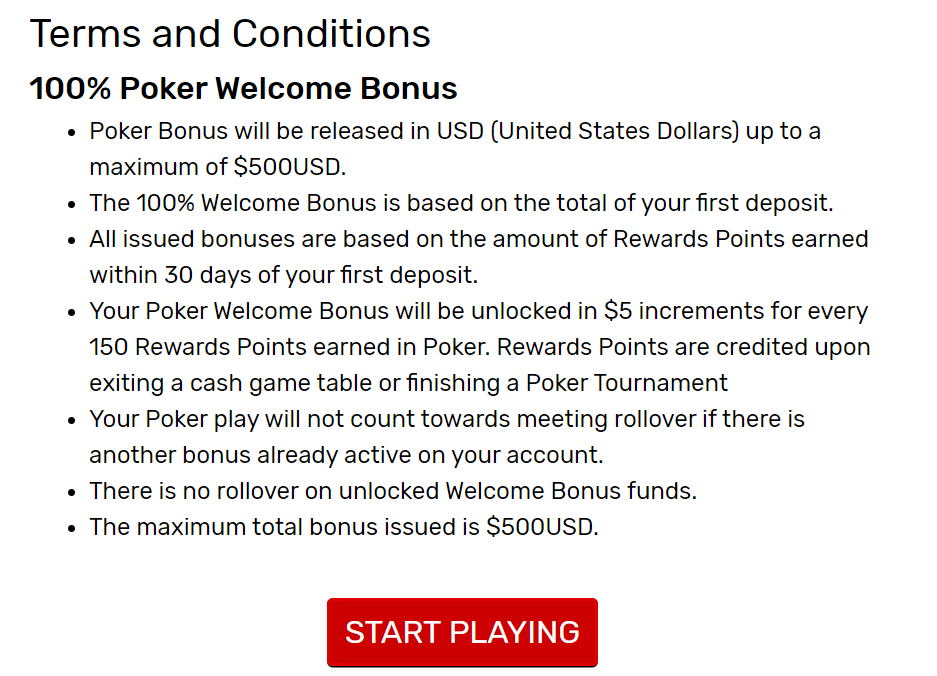 Bovada Poker Review - Deposit Bonus Terms
