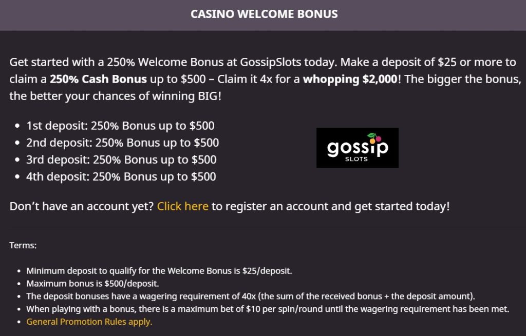 Gossip Slots Casino Bonus