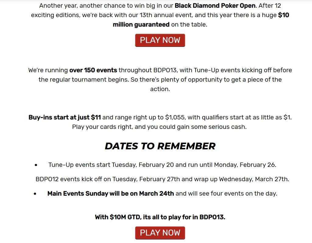 Black Dimaond Poker Open Details