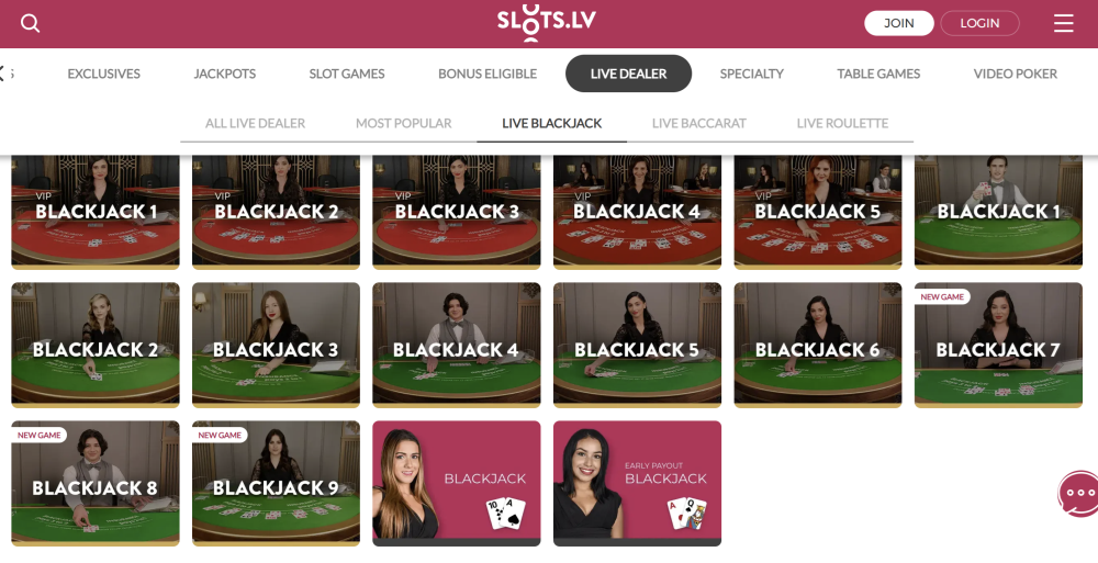 LIVE DEALER Blackjack at Slots.lv